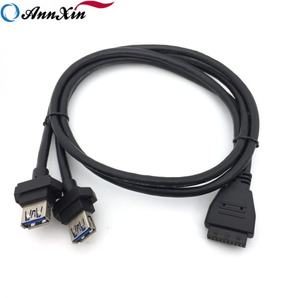 2.54mm Pitch IDC 20 Pin Female Connector to Dual USB 3.0 Female Powered Cable (4)