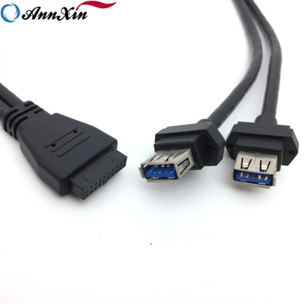 2.54mm Pitch IDC 20 Pin Female Connector to Dual USB 3.0 Female Powered Cable (5)